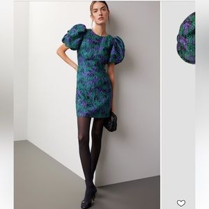 Donna Morgan shimmer floral puff sleeve dress